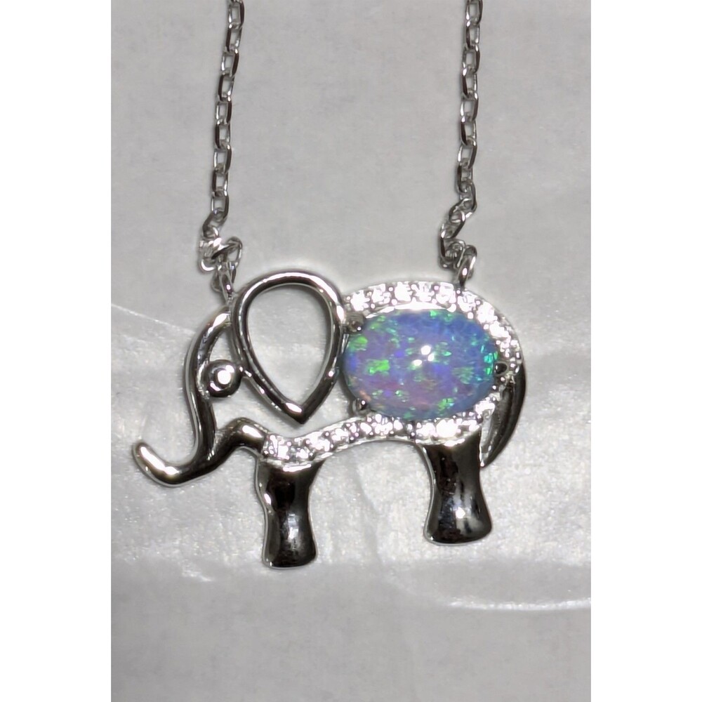 Brand New Womens Beautiful Blue Fiery elephant (17in.) Necklace With CZ Accents